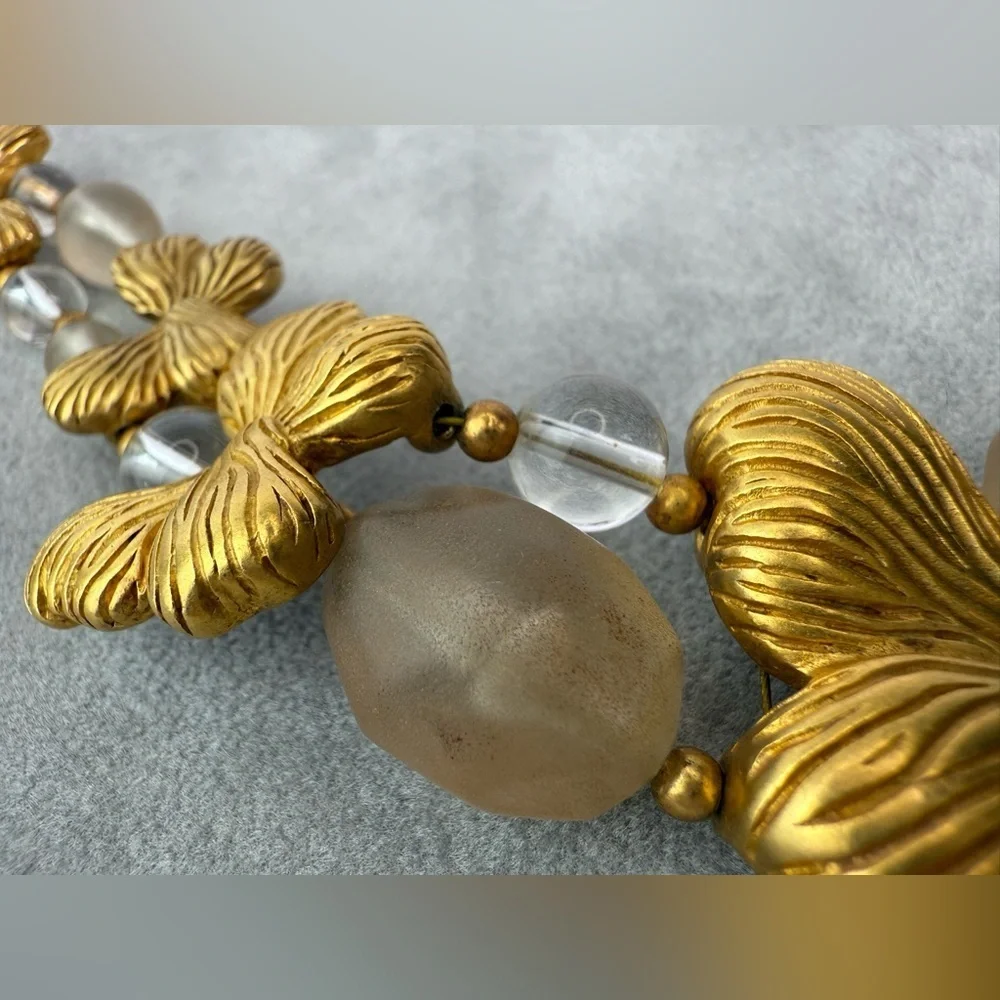 Vtg 1980s NAPIER Crystal Ice Butterfly Necklace Book Piece Frosted Resin Bead